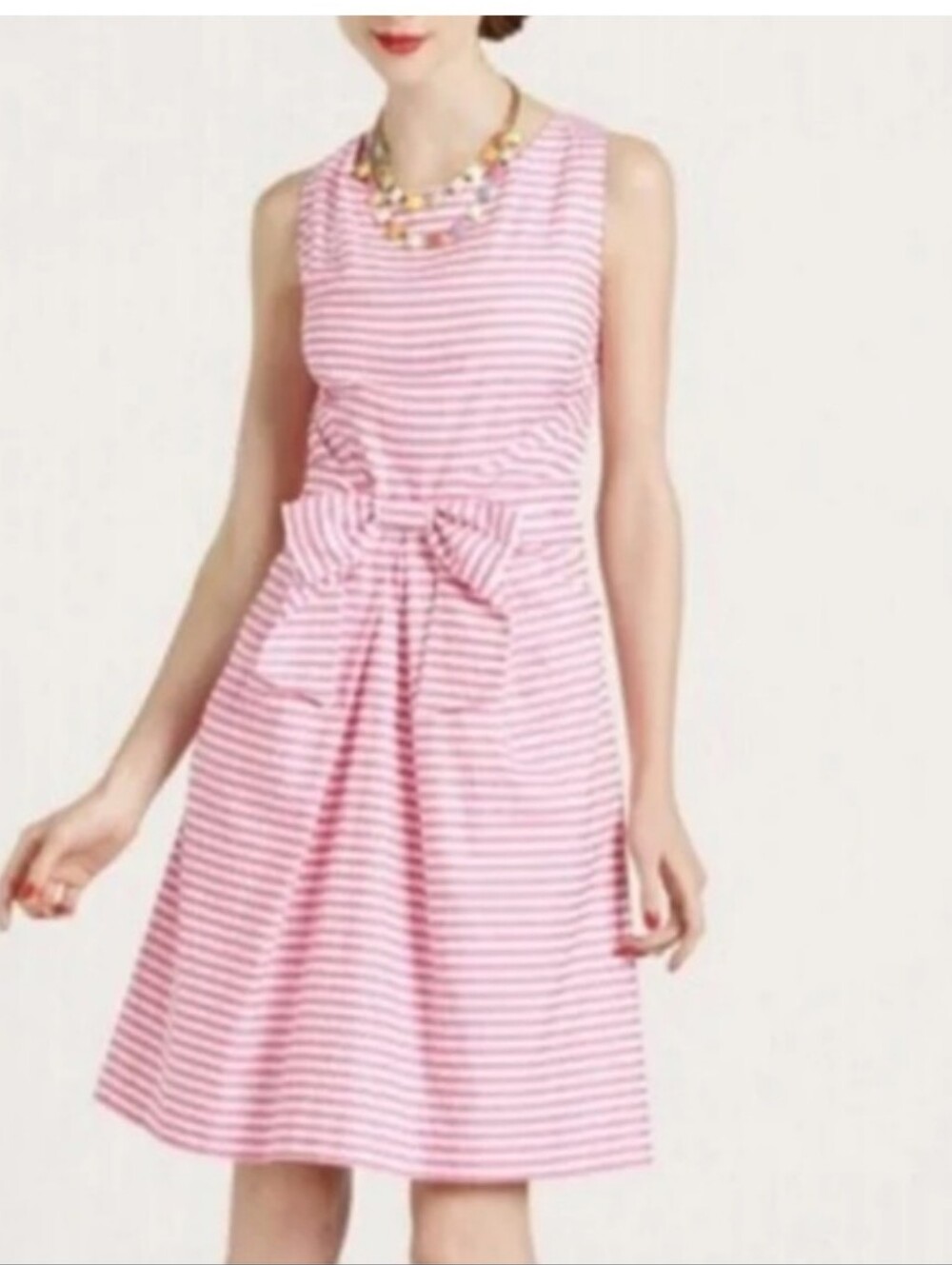 Kate Spade Jillian Candy Pink and White Striped Bow-Front Dress